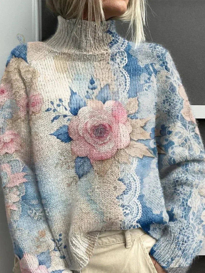 Roos - Knitted Lace Turtleneck Sweater