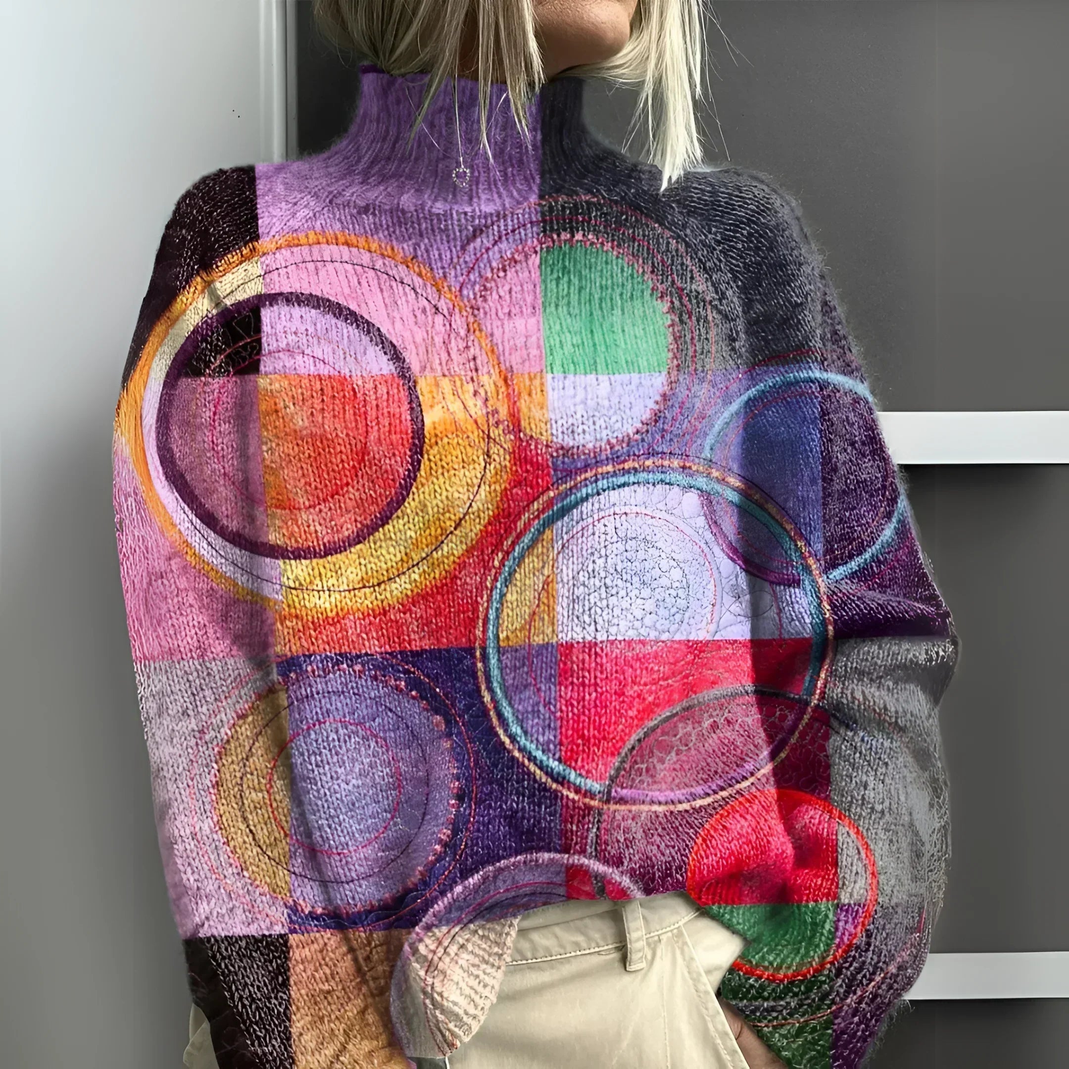 Jasmijn - Color-Blocked Knit Turtleneck Sweater