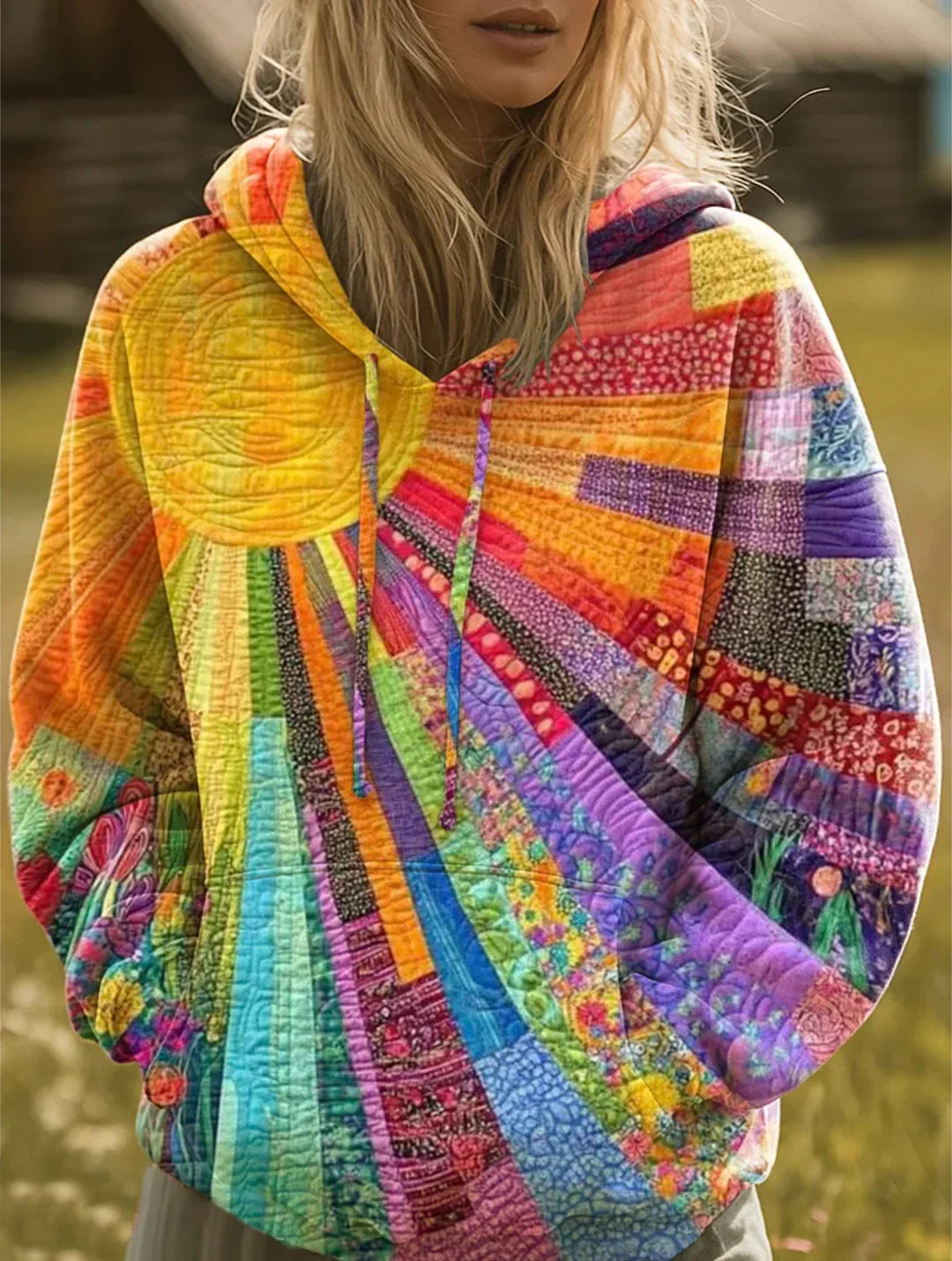 Laura™ - Bohemian Multicolor Patchwork Hoodie